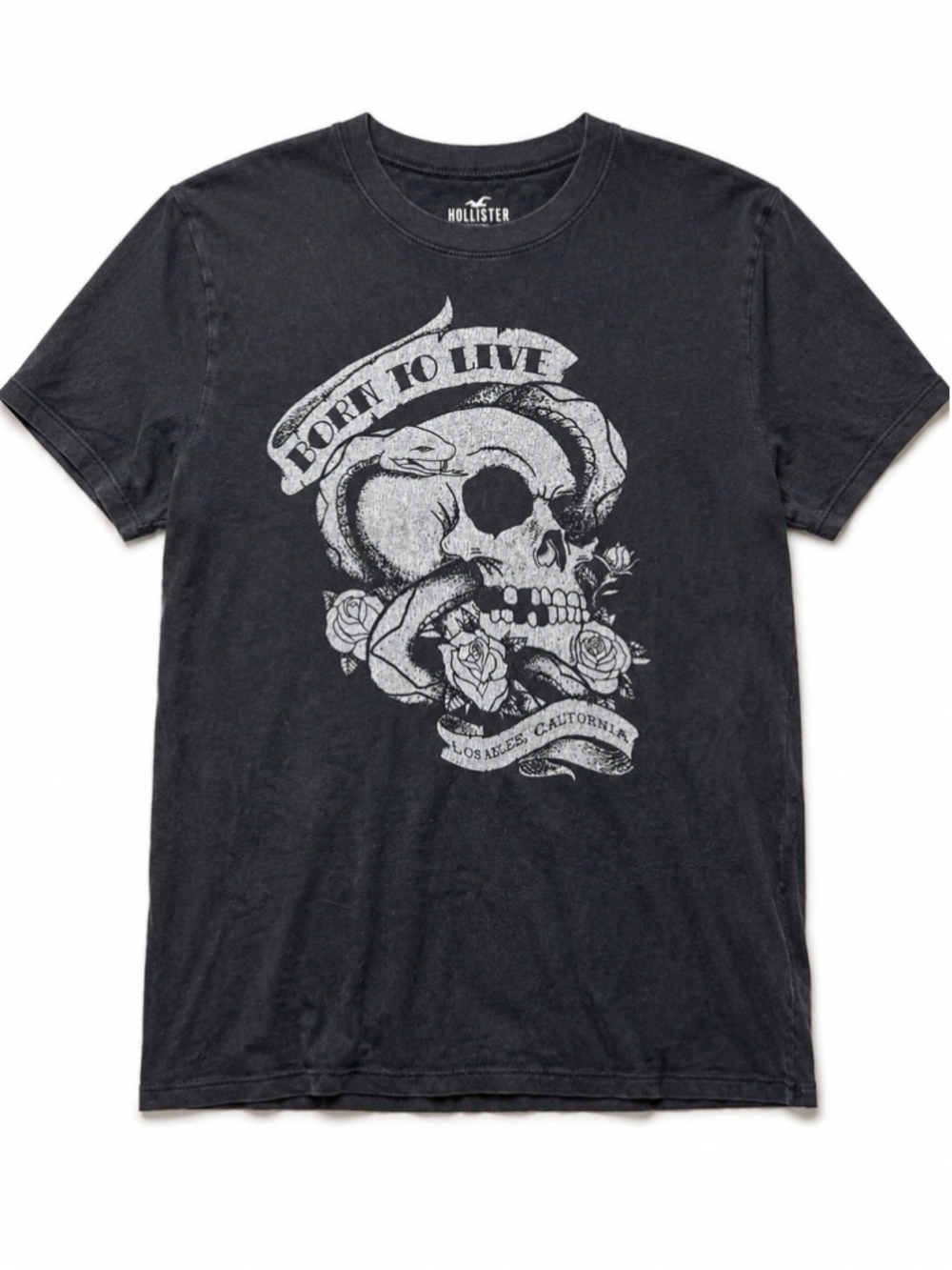 Hollister Skull Snake Rose Los Angeles CA Black T-shirt Men’s XS Born To Live